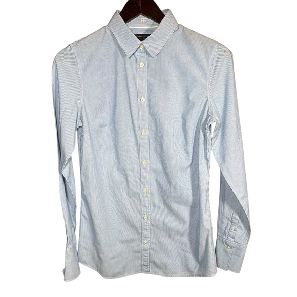 Banana Republic Tops - Banana Republic Riley Blue & White Striped Cotton Button Down Shirt Size 4 Tall
